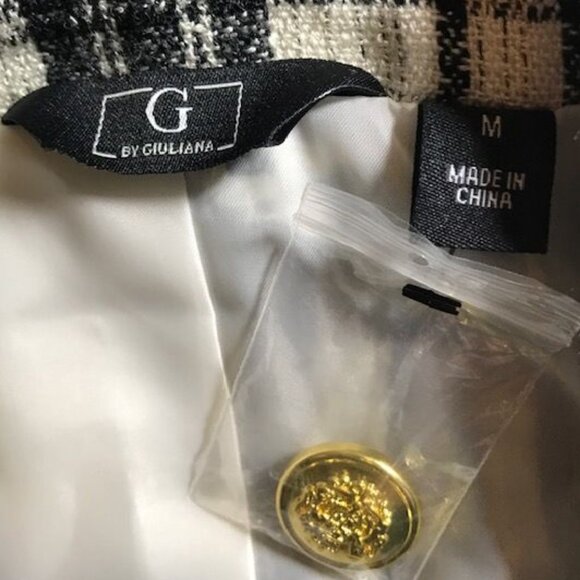 G by Giuliana Ivory Plaid Finge Trim Royal Crest Button Double Breasted Jacket - Picture 15 of 16